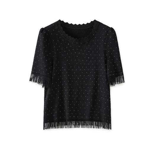 「高货wl」全新升级【铂金会员201/天猫269/差价68】(12314)洛诗琳设计感流苏T恤2025夏季气质遮肉显瘦烫钻轻薄上衣wl12314 商品图4