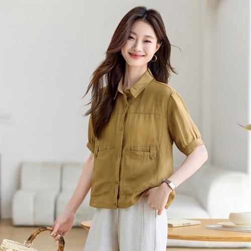 HR MUZL88060宽松麻料翻领衬衣时尚上衣 商品图3