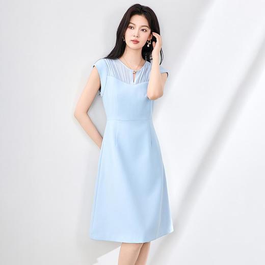 「高货wl」全新升级【铂金会员321/天猫429/差价108】(12134)洛诗琳时尚简约知性连衣裙2025夏季雪纺拼接气质收腰A字裙wl12134 商品图0