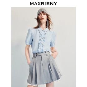 MAXRIENY2025年夏季新款宫廷复古蓝色衬衫小香风衬衣设计感法式(货号:MF86TP012)