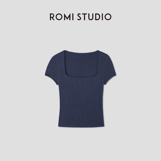 ROMI STUDIO“法式优雅”全棉坑条肌理花边方领短袖T恤 RWCRSM2756 商品图0