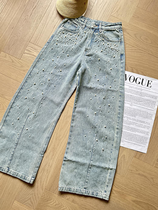 现货 THS-限时 成衣洗水 手工钉珠牛仔阔腿裤 BJ3325 商品图6