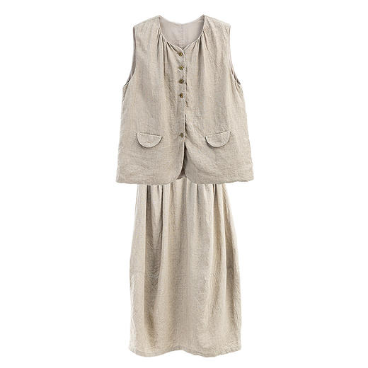 绽放311-312朵/甜茶系列青梅重磅进口酵洗色织亚麻马甲半身裙套装 商品图4