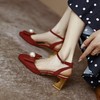 【预售5天】夏季牛皮复古方头高跟鞋蝴蝶结一字扣带粗跟包头凉鞋女HB&A88 商品缩略图4