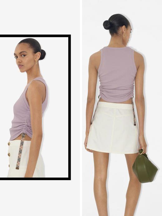 现货 THS-限时 B家 女士 U型领优雅背心 侧边经典格纹带 4色 BY604 商品图3