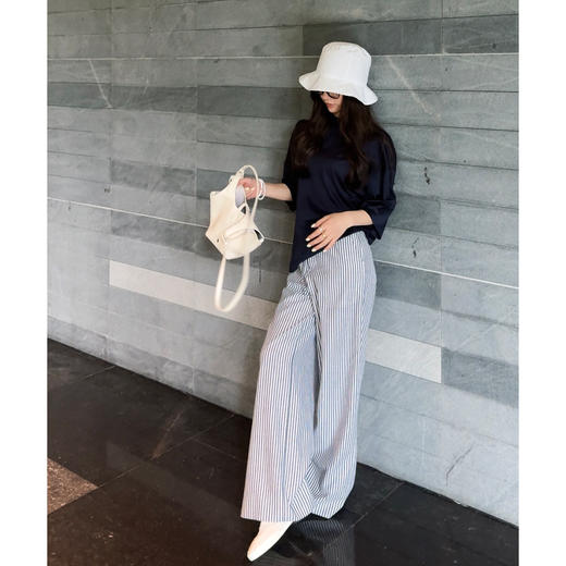 COCO ZONE 刘一一 抽绳腰带条纹百搭宽松休闲裤CD2A0441 商品图0