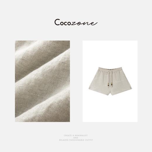 COCO ZONE 刘一一 【100亚麻】松紧腰抽绳女式休闲短裤CD1A0678 商品图2