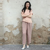 绽放女装318朵/【甜茶系列·玫瑰红茶】鱼骨纹亚麻七分裤休闲裤子 商品缩略图1