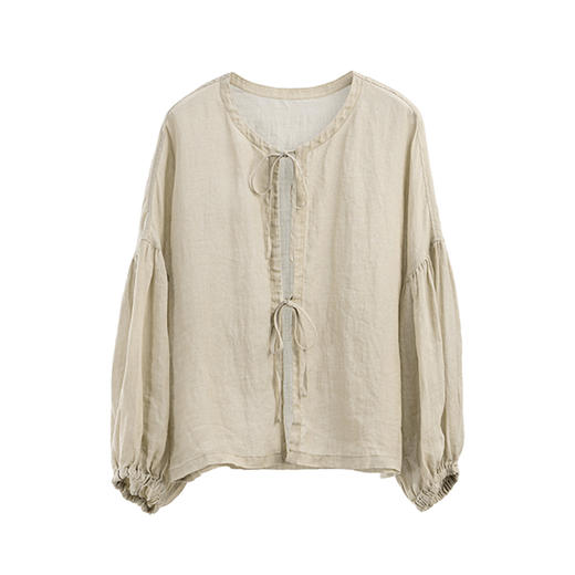 绽放女装342朵/【甜茶系列艾叶】高支苎麻系带防晒短开衫外套慵懒 商品图4