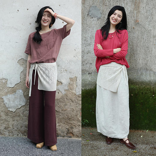 绽放女装341朵/【甜茶系列·三小只】冰镇亚麻镂空毛织系带屁帘 商品图1