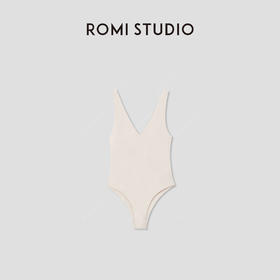 ROMI STUDIO 海边沙滩度假 前后V领高弹力紧身连体衣 RWCRNG2937