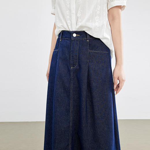 熙世界复古原色牛仔半身裙女春夏薄款高腰压褶a字伞裙2025年新款 商品图4