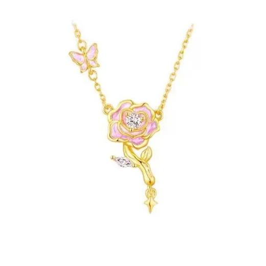 六鑫珠宝 玫瑰星辰轻奢珐琅夜光吊坠 s925纯银 商品图4