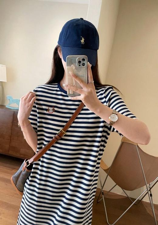 懒人BI备条纹直筒T恤裙宽松显瘦中长款短袖连衣裙 商品图4