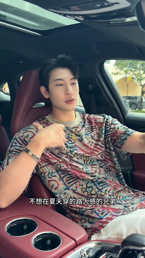 T3551夏季高级感新款男士多彩涂鸦线条设计短袖T恤小众百搭圆领上衣 商品图0