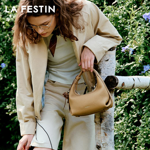 拉菲斯汀 OO包头层牛皮月牙包包夏天女包手提斜挎包白色包 商品图4