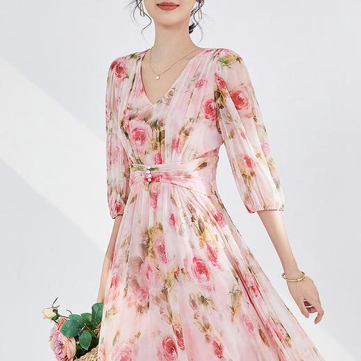 「自」全新升级【铂金会员569/天猫769/差价200】(01725)洛诗琳法式真丝印花连衣裙2025夏季新款气质收腰茶歇裙kbnq01725 商品图2