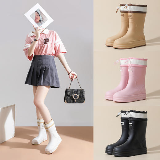 新款中筒防水防滑水鞋加绒时尚外穿雨天雨靴软底胶鞋 商品图3