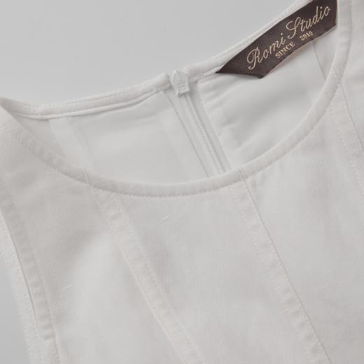 ROMI STUDIO 简约优雅  棉麻混纺白色无袖长款连衣裙 RWCRLG2733 商品图2