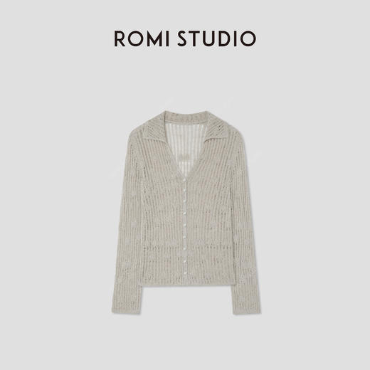 ROMI STUDIO 法式慵懒修身剪裁  镂空Polo领针织开衫 RWCRS64058 商品图0