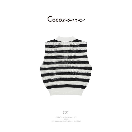 COCO ZONE 刘一一  简约亲肤舒适黑白条纹镂空毛织背心CD1A0932 商品图1