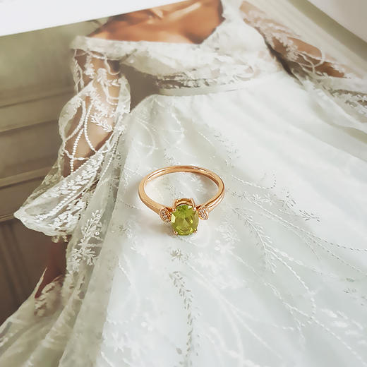 【天然正品】AU750玫瑰金镶钻镶天然约1.34克拉橄榄石戒指15号（戒圈可改）女士现售价：2580！230325AH04 商品图4
