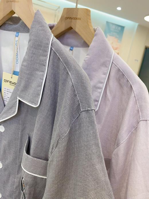 松植屋情侣款口袋小企鹅刺绣双层纱纯棉短袖长裤纱布睡衣套装男女款家居服 商品图6