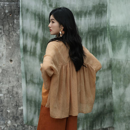 绽放旅行女装347朵/【甜茶系列·黄茶】砂洗苎麻茶染短开衫短外套限量 商品图2