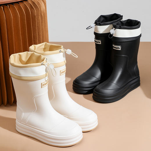 新款中筒防水防滑水鞋加绒时尚外穿雨天雨靴软底胶鞋 商品图0
