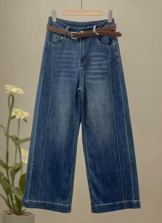 【牛仔系】7009立体线条显瘦宽边牛仔裤深色阔腿裤-喜出 商品图2