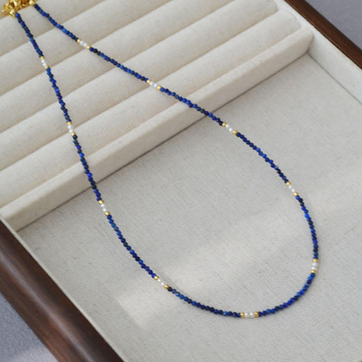 法式复古～刻面青金石仿施家珍珠串珠极细项链锁骨链气质高级感小众 商品图5