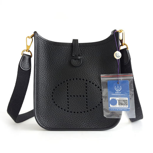 【95新】Hermes爱马仕Evelyne系列H069426CCAV黑金TC皮mini Evelyne伊芙琳单肩斜挎包女士 190525NJS02 商品图2