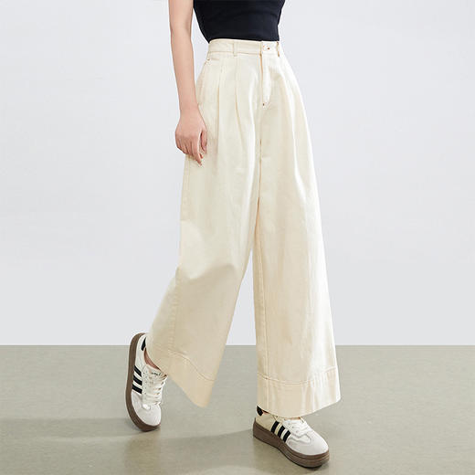 【专属特价】熙世界老钱风通勤休闲白色阔腿牛仔裤女薄款宽松直筒裤子2025新款 商品图3