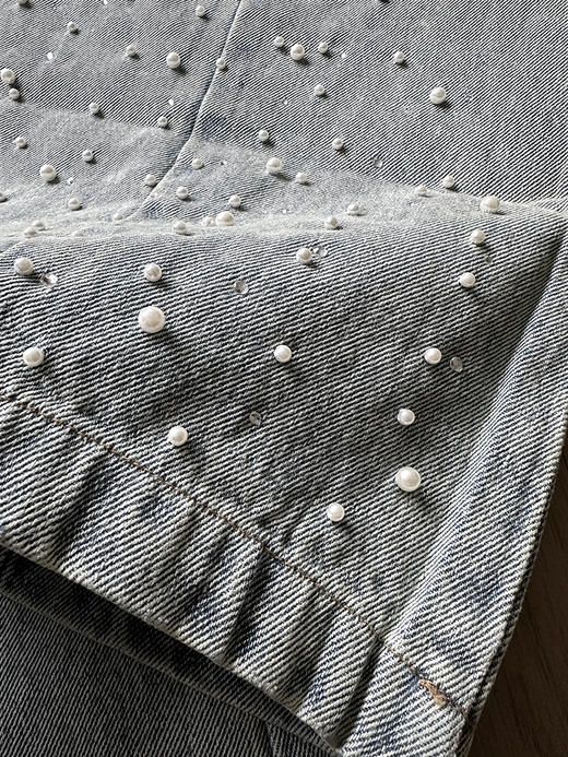 现货 THS-限时 成衣洗水 手工钉珠牛仔阔腿裤 BJ3325 商品图10