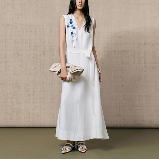 【林栖设计小店】【手工钩花】亚麻混纺连衣裙优雅绣花2025夏季新品长裙女F1952496 商品图6