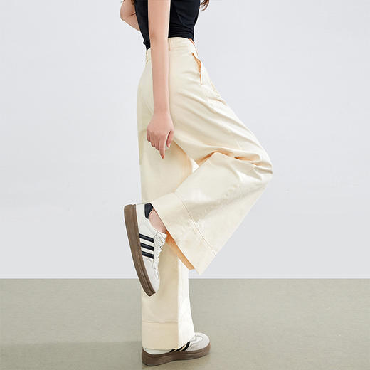 【专属特价】熙世界老钱风通勤休闲白色阔腿牛仔裤女薄款宽松直筒裤子2025新款 商品图4