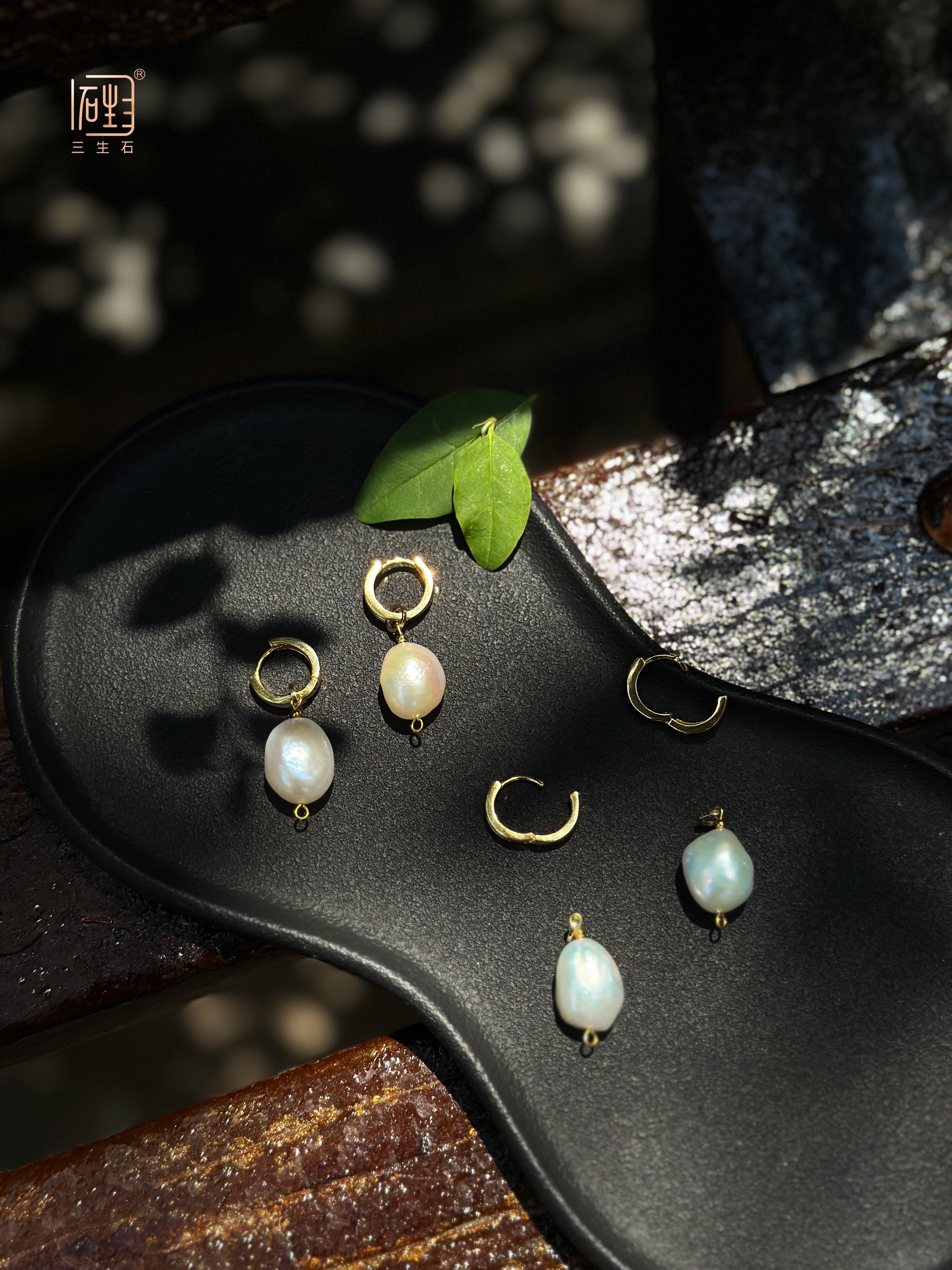 巴洛克珍珠贝母耳圈设计多用耳饰