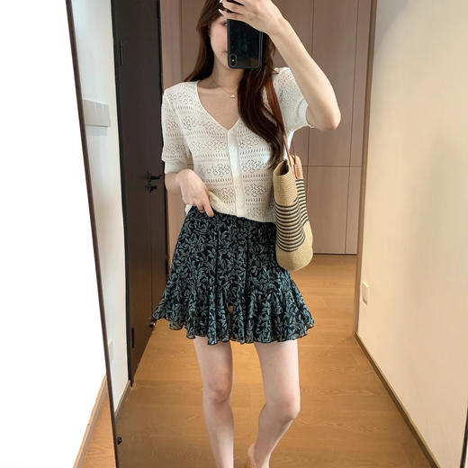 唯美浪漫！2025珍珠雪纺数码印花三角打褶A字版松紧腰碎花短裙！ 商品图1