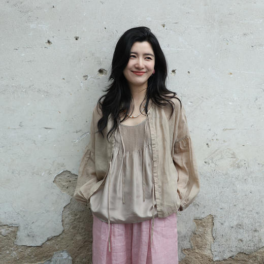 绽放女装342朵/【甜茶系列艾叶】高支苎麻系带防晒短开衫外套慵懒 商品图0