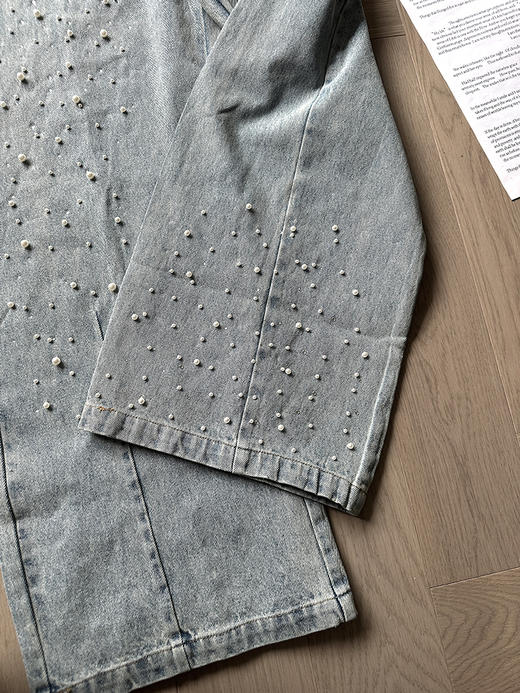 现货 THS-限时 成衣洗水 手工钉珠牛仔阔腿裤 BJ3325 商品图8