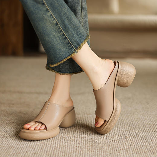 阿么手工女鞋厚底拖鞋女款2025新款牛皮百搭一字拖夏季外穿6.5CM 商品图2
