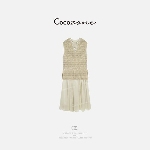 COCO ZONE 刘一一 【亚麻棉混纺】无袖编织纹理连衣裙CD1A0938 商品图0