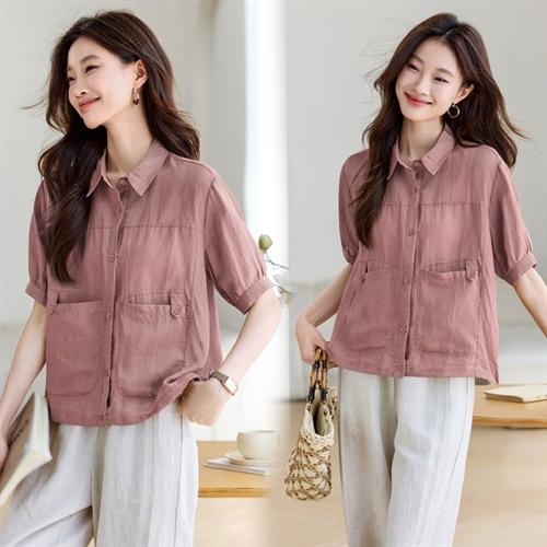 HR MUZL88060宽松麻料翻领衬衣时尚上衣 商品图0