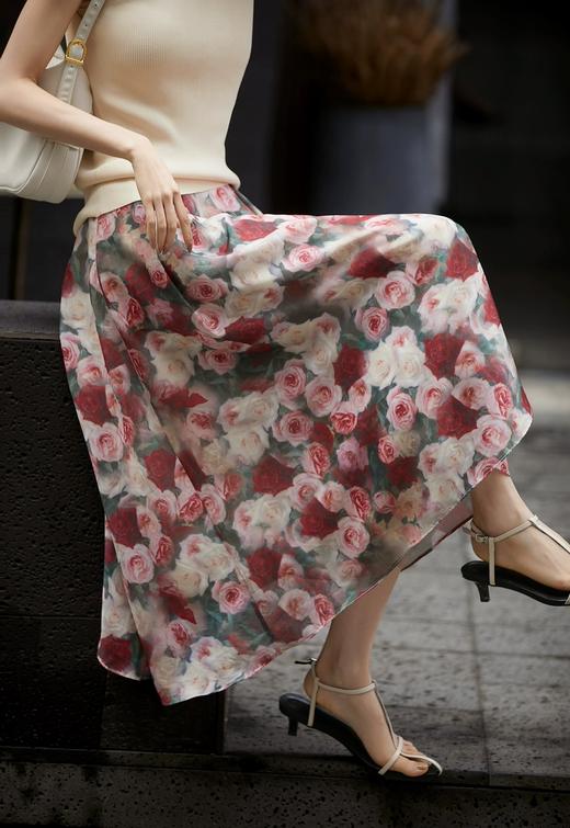 时髦洋气复古蔷薇印花伞裙高腰显瘦小A字半身裙 商品图10