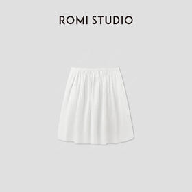 ROMI STUDIO 亚麻棉混纺白色平纹梭织花边下摆半身短裙RWCRXY2906