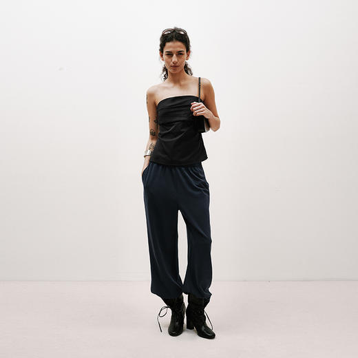 NUTH夏季轻薄抽绳宽松直筒长裤松紧腰休闲裤女 商品图0