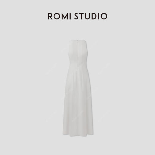 ROMI STUDIO 简约优雅  棉麻混纺白色无袖长款连衣裙 RWCRLG2733 商品图1