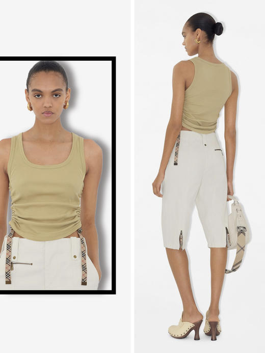 现货 THS-限时 B家 女士 U型领优雅背心 侧边经典格纹带 4色 BY604 商品图2