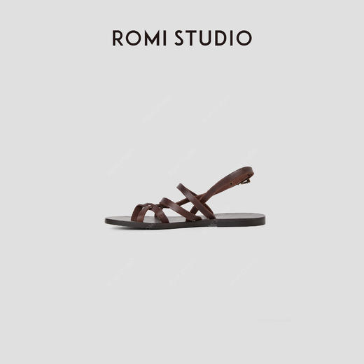 ROMI STUDIO“罗马假日” 牛皮革复古风交叉带平底凉鞋 RW24LP30968【发货时间25天】 商品图1