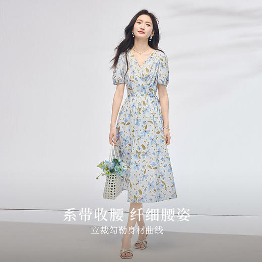 【专属特价】熙世界郁金香碎花连衣裙女2025年新款气质显瘦泡泡袖收腰裙子夏季 商品图2